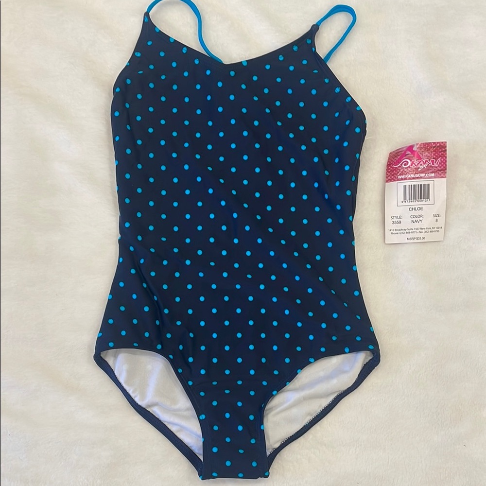 Kids Swimwear - Navy with Blue Polka Dots